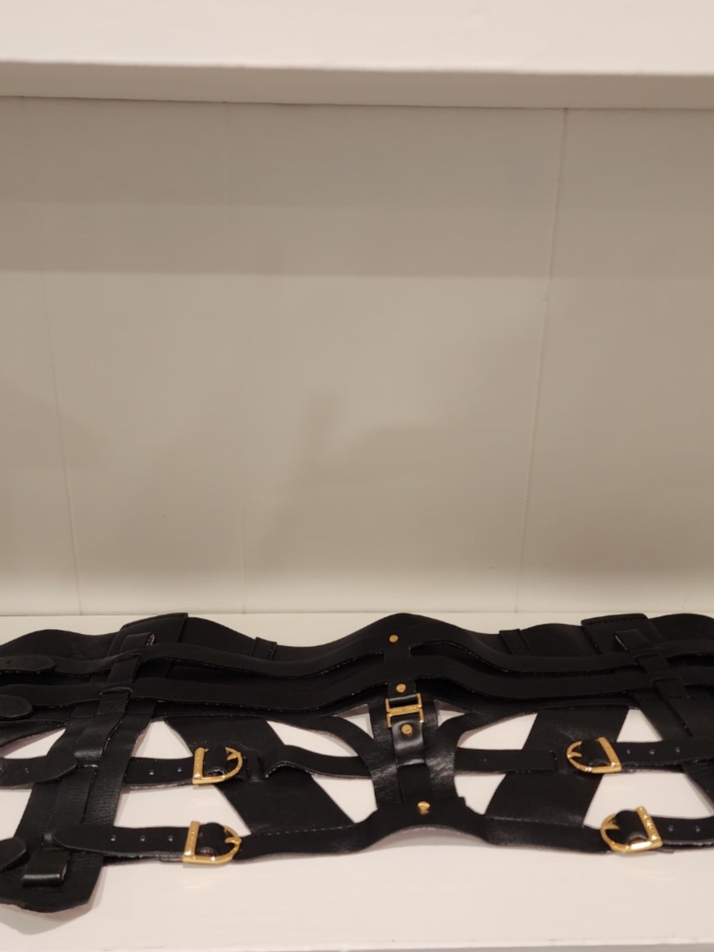 Hervé Legér Strappy Black Leather Corset Harness Belt with Gold Hardware - Picture 7 of 9